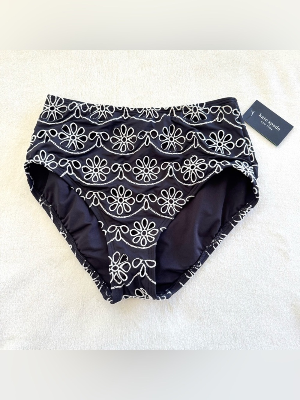 Kate Spade Black & White Eyelet High Waist Bikini Bottom